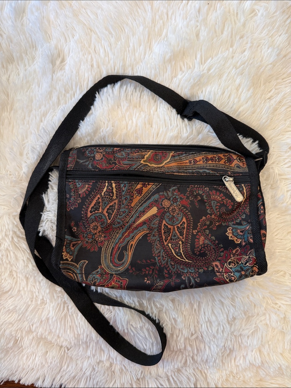 Lesportsac Black Crossbody with Paisley Multicolor Print